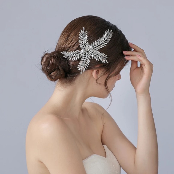 Large Crystal Leaf Vine Rhinestone Hair Comb Je main image 3